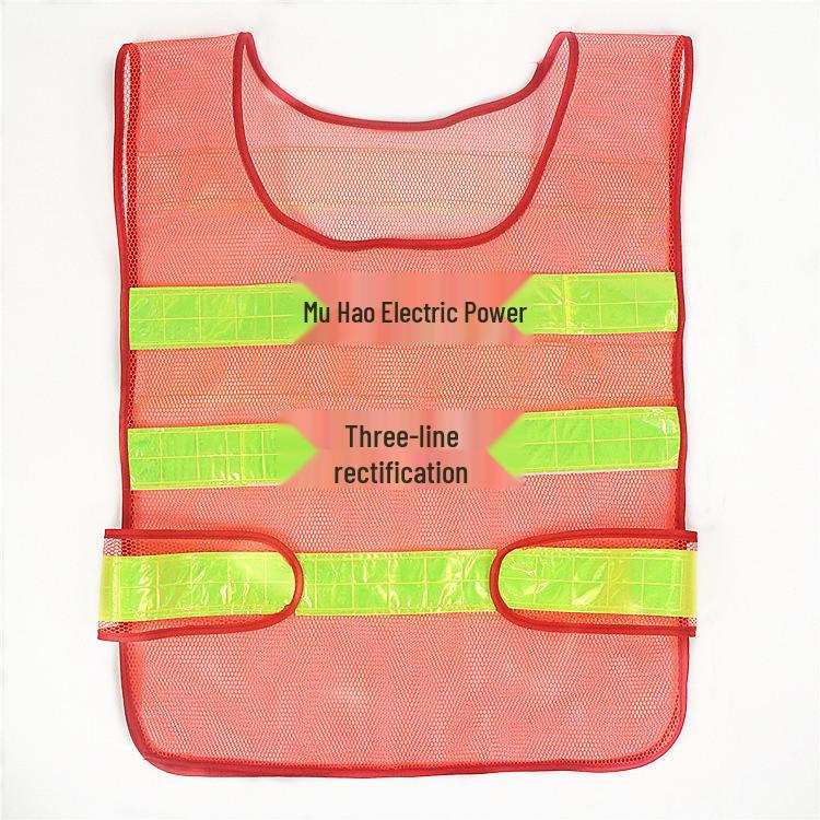 Red Mesh Reflective Safety Vest - Fluorescent Nighttime Traffic Command Vest