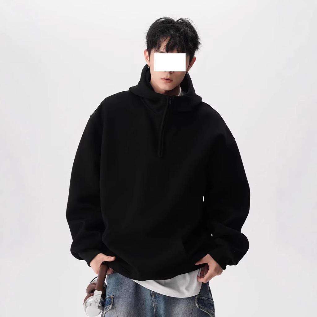Men's Heavyweight Half-Zip Hoodie: Trendy Spring/Autumn High Street Design, Versatile for Sports & Couples