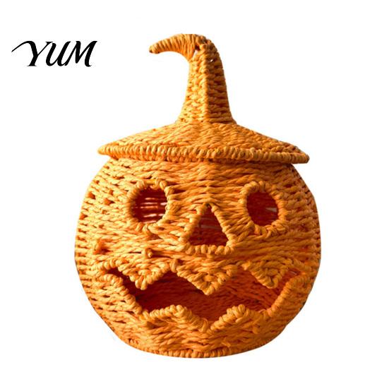 Dekorativer Aufbewahrungskorb für den Herbst, handgewebte Kürbislaterne, Vintage rustikale Halloween-Dekoration, hohles Lächeln, mehrstufige Party-Zubehörteile