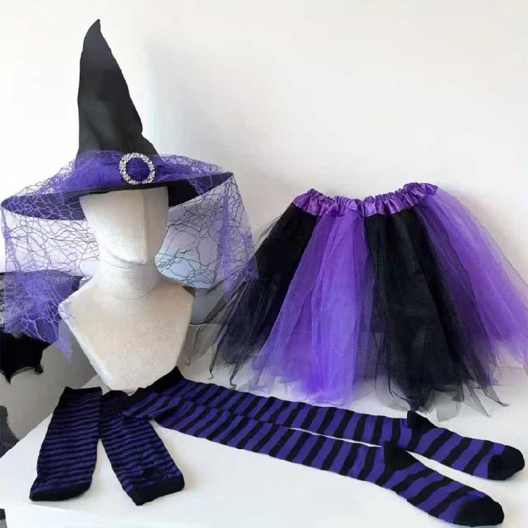 Witches Hat Tutus Skirt Knee High Socks Witches Witch Costume Accessories for Halloween Carnivals Party 3/4Pcs/Set