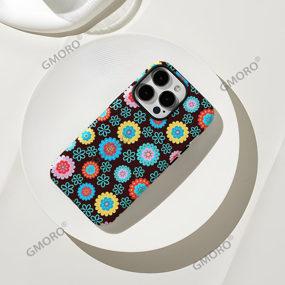 Retro colored flower Apple 17pm mobile phone case, hot-selling two-in-one film case iPhone13 anti-drop case.
