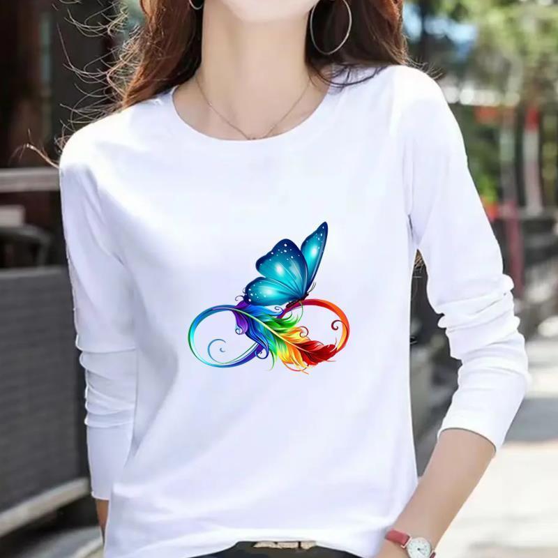 Women's Casual Heart Letter Print Long Sleeve Round Neck T-shirt for Spring & Autumn