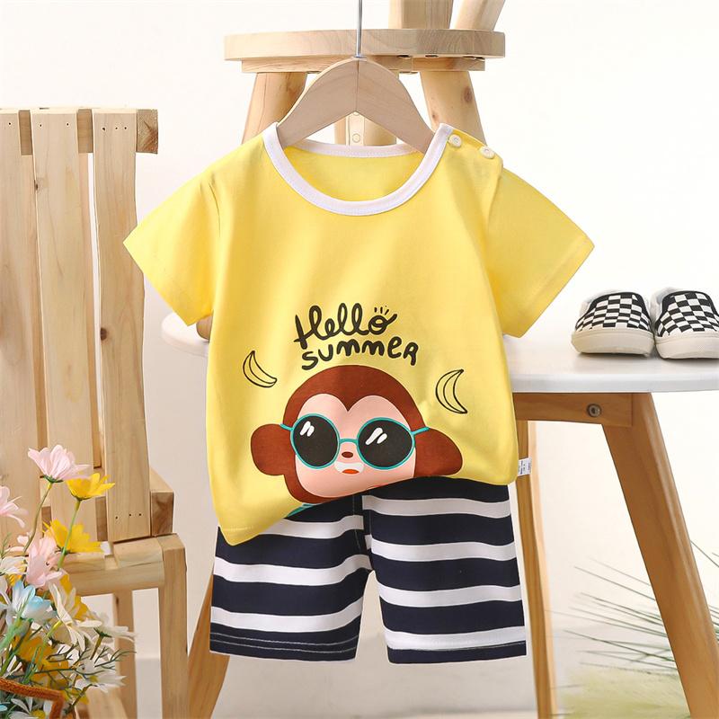 2026 Summer Kids O-Neck Short Sleeve Top Suits Baby Spring Cartoon Short Pant Two-pieces Set Suit for Girl Boy