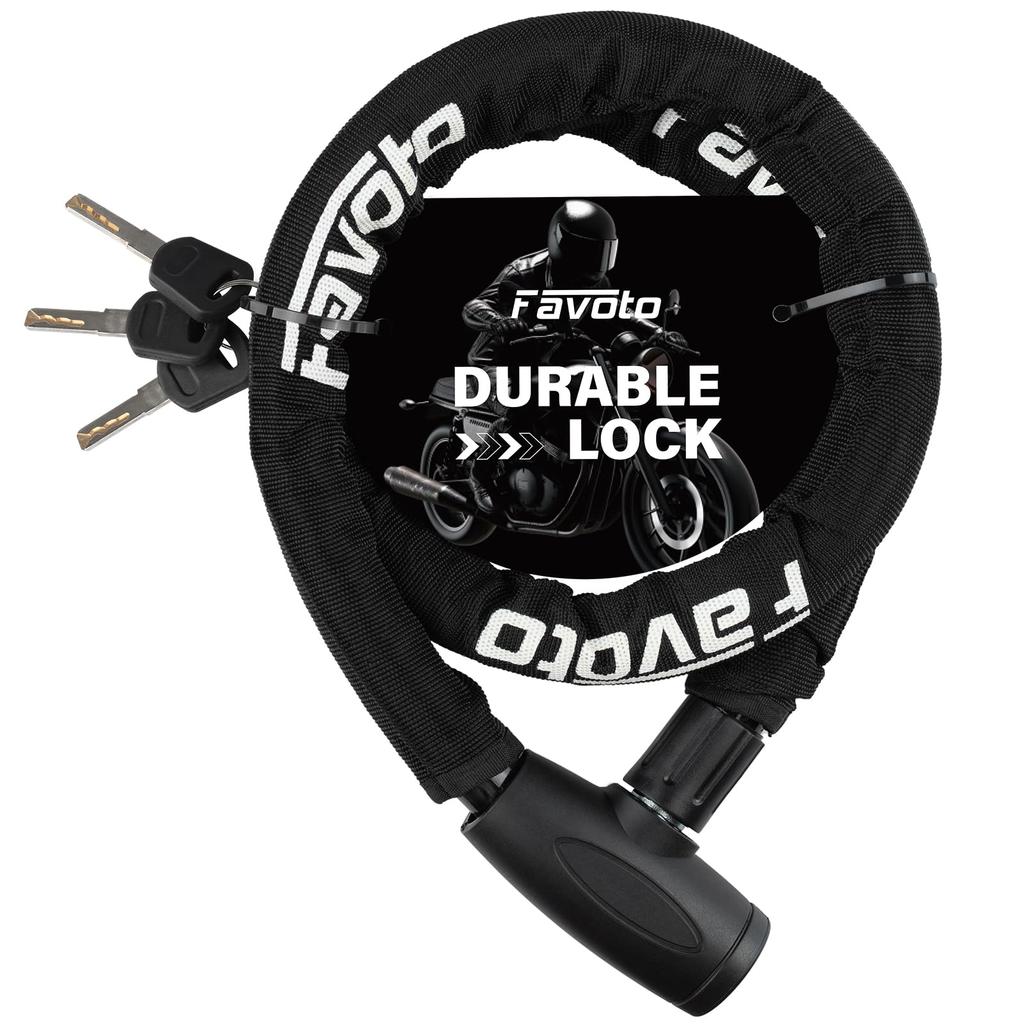 Favoto Bike Lock Chain Lock Keys Lightweight PVC Reinforced Steel and Ideal for Various and Cross x Black [3 Included, 0.7kg, 3-Layer Construction],