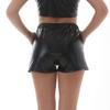 Women's Fashion Loose Color Block Faux Leather Shorts With Pockets And Elastic Waist