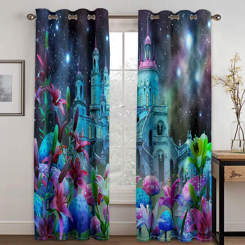 

3D мультяшный замок мечты шторы растительные цветочные шторы 2 шт детская комната для девочек гостиная спальня балкон кабинет декор 50W130H(CM)X2PCS&HooK