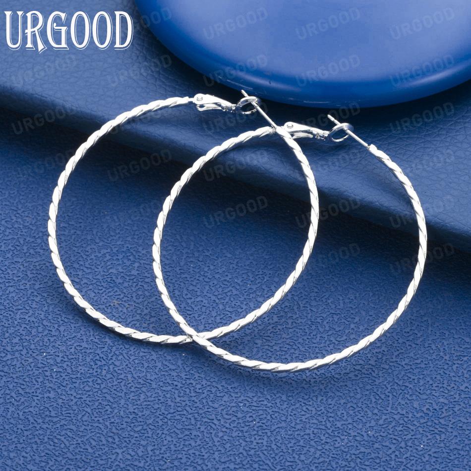 925 Sterling Silver 50mm Circle Pierced Earrings for Weddings and Fashion Jewelry