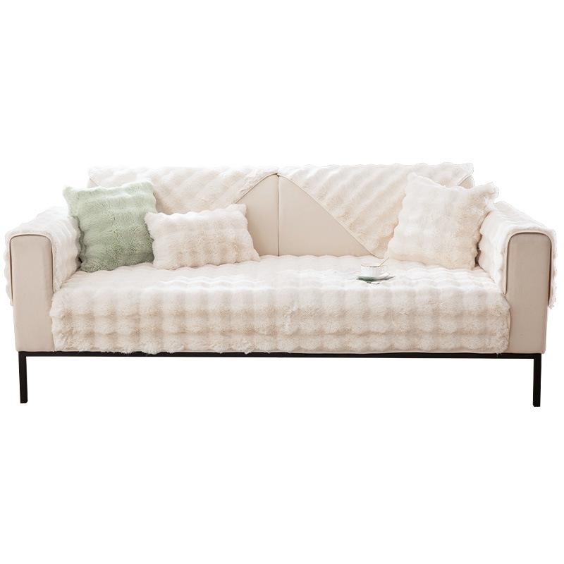 New Rabbit Plush Sofa Cushion Winter Thickened Plush Seat Cushion Straight Row Three-Person Non-Slip Leather Sofa Cover