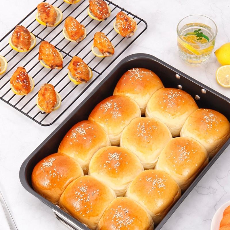 15Inch Turkey Roasting Pan Includes V-Shape Grill Rack Carbon Steel Roasting Tray Bakeware For Thanksgiving Christmas