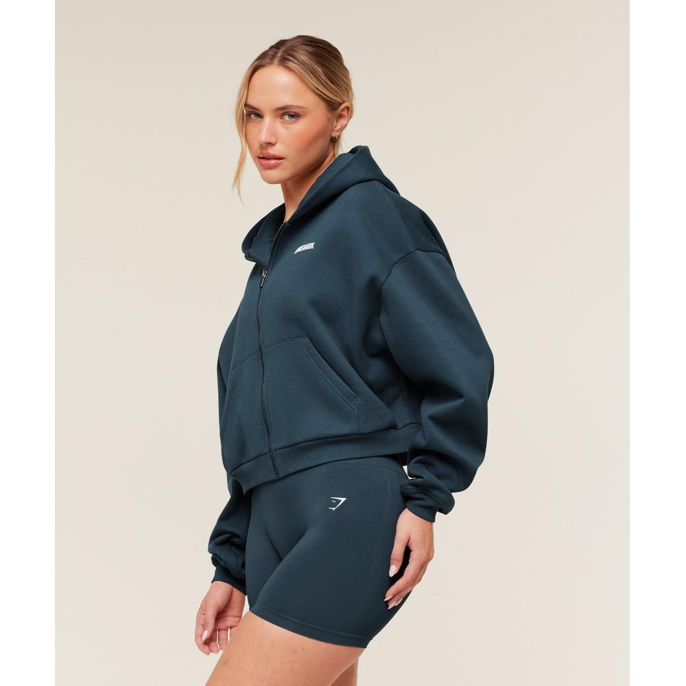 Gymshark Cosy Luxe Zip Through Hoodie Gs Stealth Blue B5b5p Ud6s