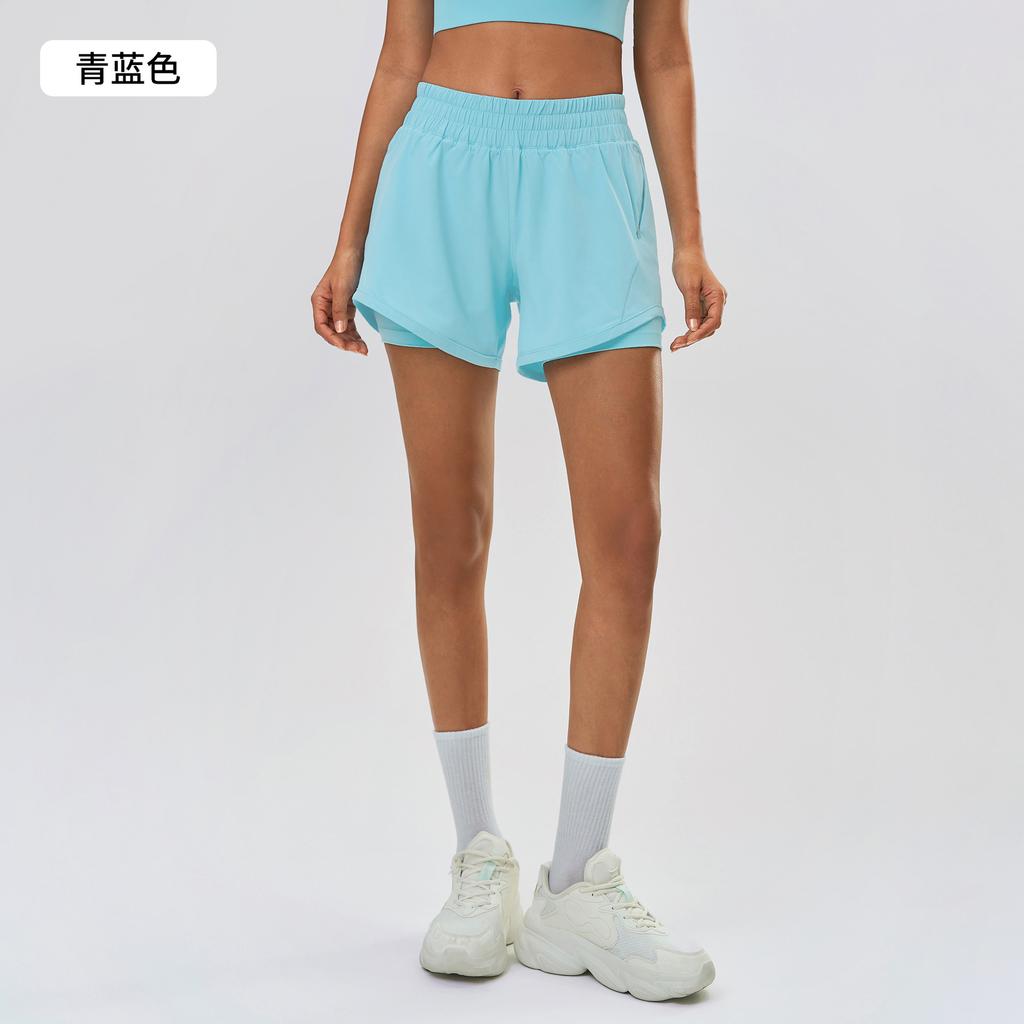 Schnelltrocknende atmungsaktive Fitness-Shorts Damen Fake Two-Piece Bund mit Kordelzug zum Abdecken der Hüften und zur Betonung der Schlankheit Yogahose Sommer D