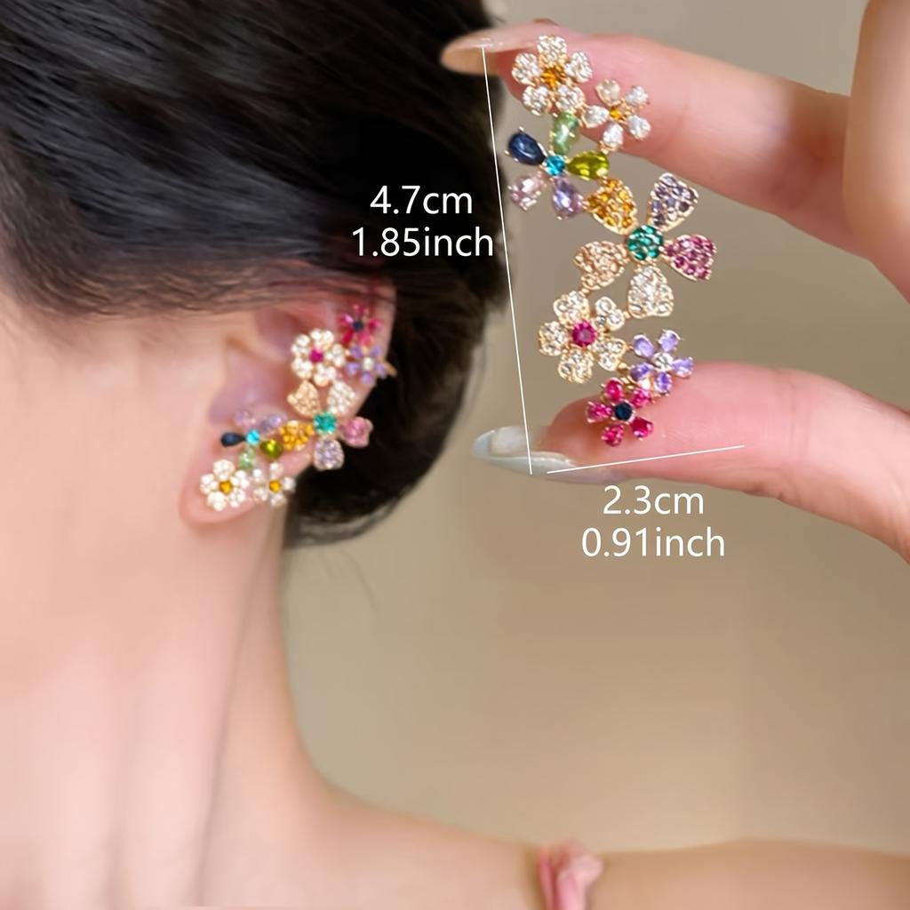 1 Pair Fashionable Colorful Ear Bone Clip Party Flower Design, Unique, Beautiful Dance Wear Fashionable Ear Rings and Full Ear Earrings