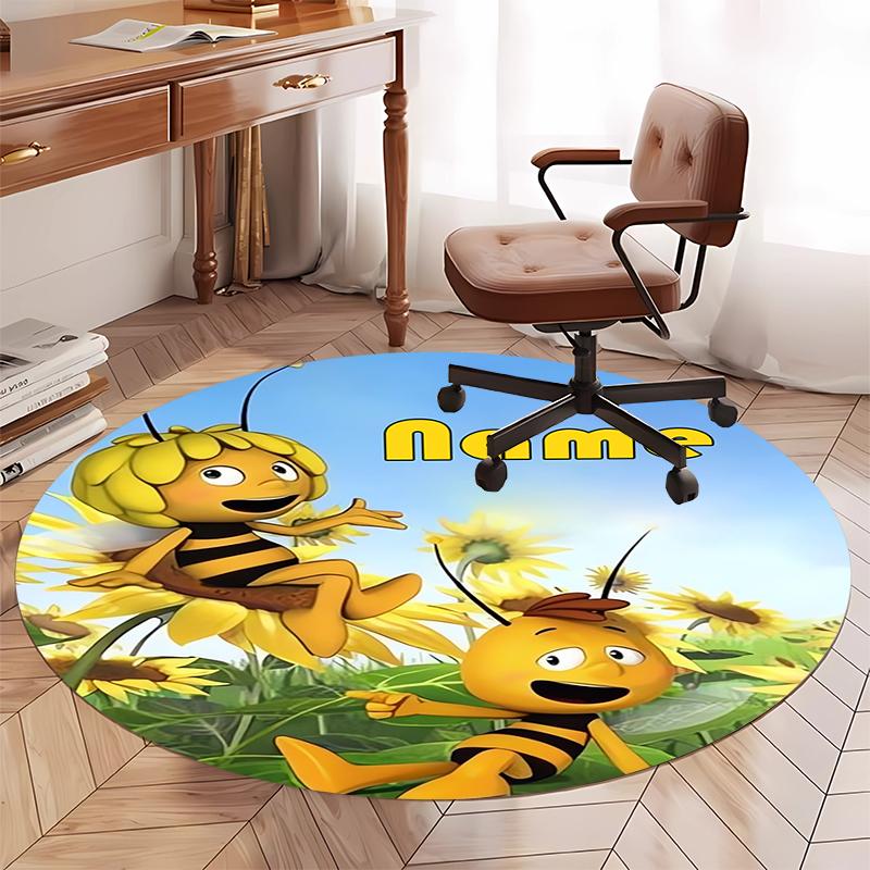 Custom Name Maya the Bee Printed Round Rug Carpet Chair Rug Area Rug Entryway Doormats,for Office Chair Living Room Bedroom Kitchen Room.