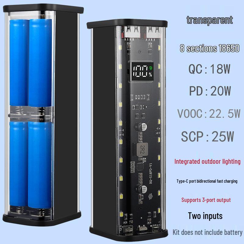 8-Section 18650 Battery Box DIY Kit: Solder-Free Quick Charge Power Bank Shell