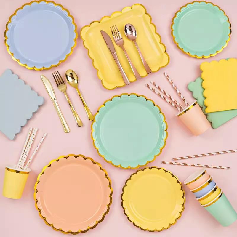 10-40Pcs/Set Colorful Disposable Party Plates Supplies Disposable Paper Dishes Party Baby Shower Disposable Birthday Tableware