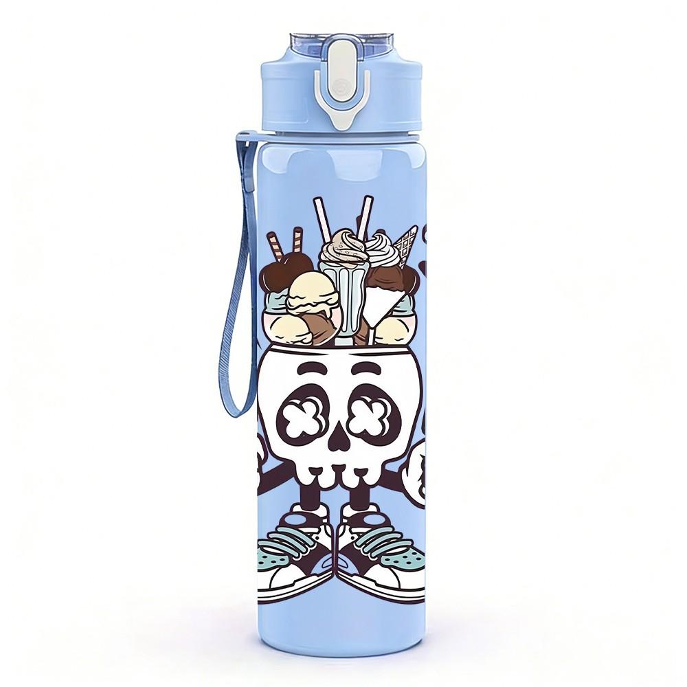 1PC Mask Face Graffiti Sketch Print 750ml Color Plastic Sports Water Bottle Leakproof Flip Straw Lid Suitable for Sports Office Home Use