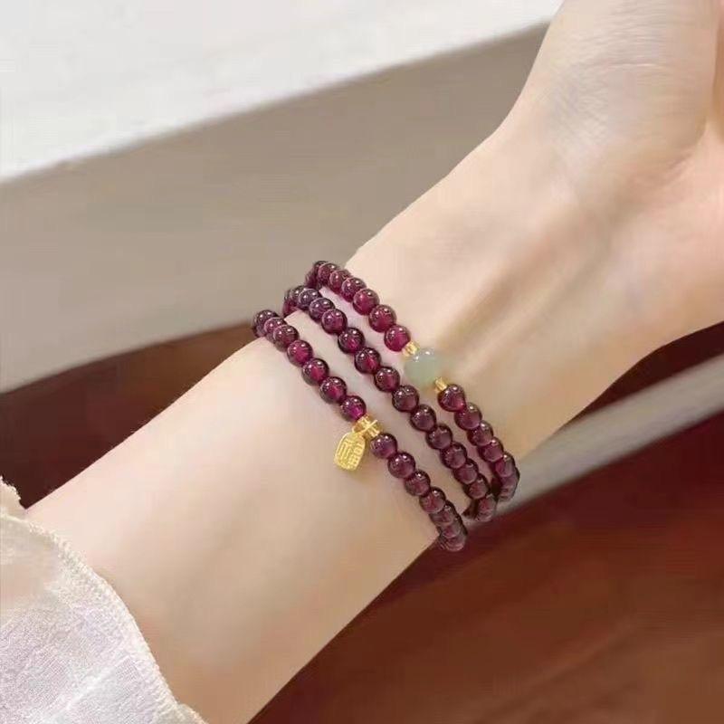 Women Wine Red Natural Garnet Multilayer Simple Versatile Beaded Bracelet 1pc