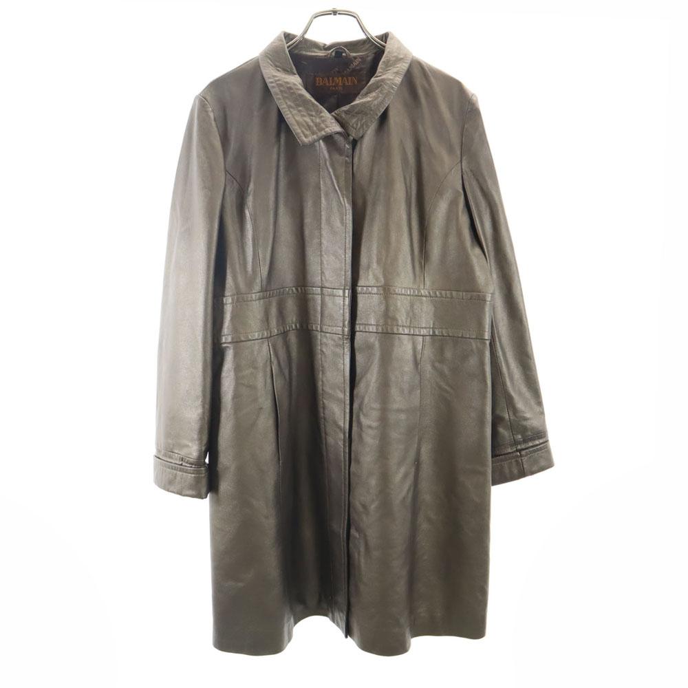 BALMAIN Sheepskin Leather coat 13 Brown PARIS Women Used