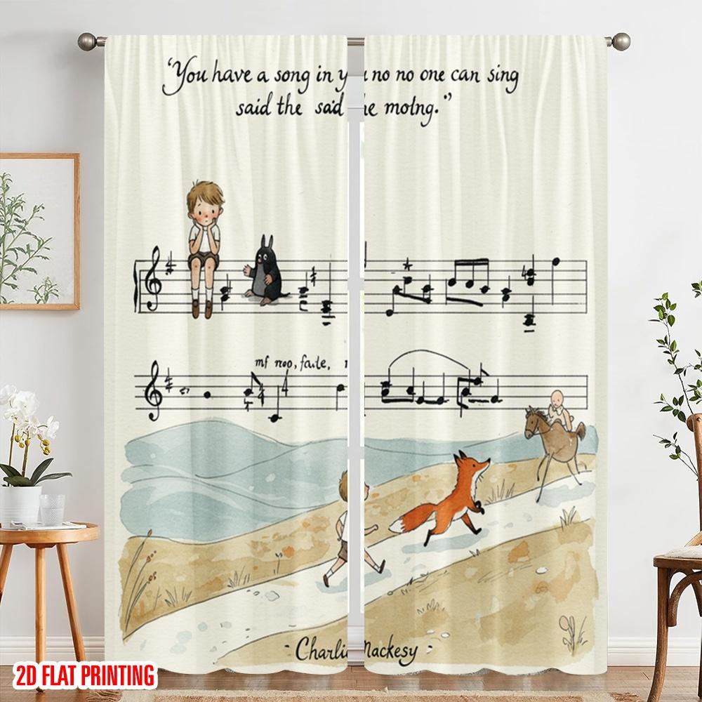 2 Stück 2D Flachdruck Partyvorhang Charlie Mackesy Song Fuchs Pferd 100% Polyester Ohne Strom Geburtstagsfeier Perfekt für