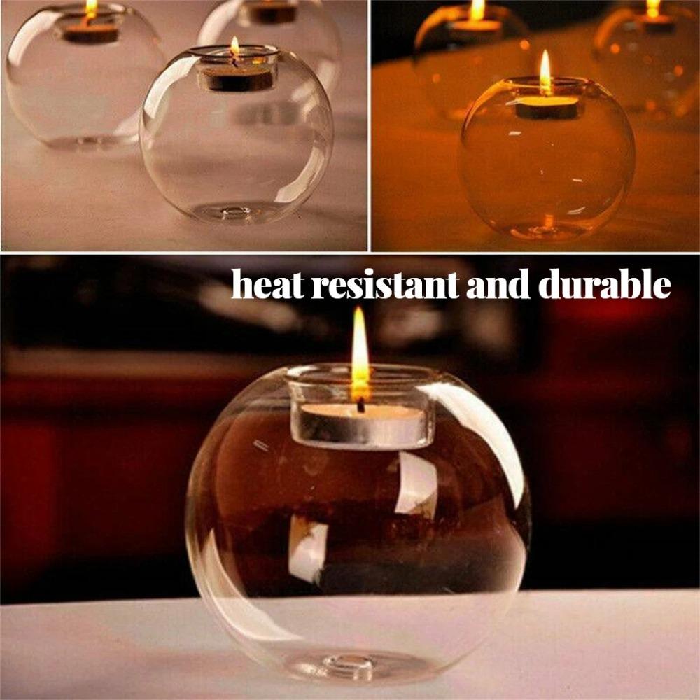 3/6/12PcsTransparent Round Hollow Glass Candle Holder Christmas Wedding Banquet Bar Party Wax Holder Candlesticks Home Decoratio