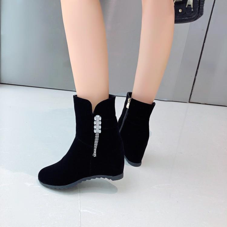 Autumn and winter new wedge heel short boots high heel medium boots matte short boots inner height increase Martin boots women's shoes