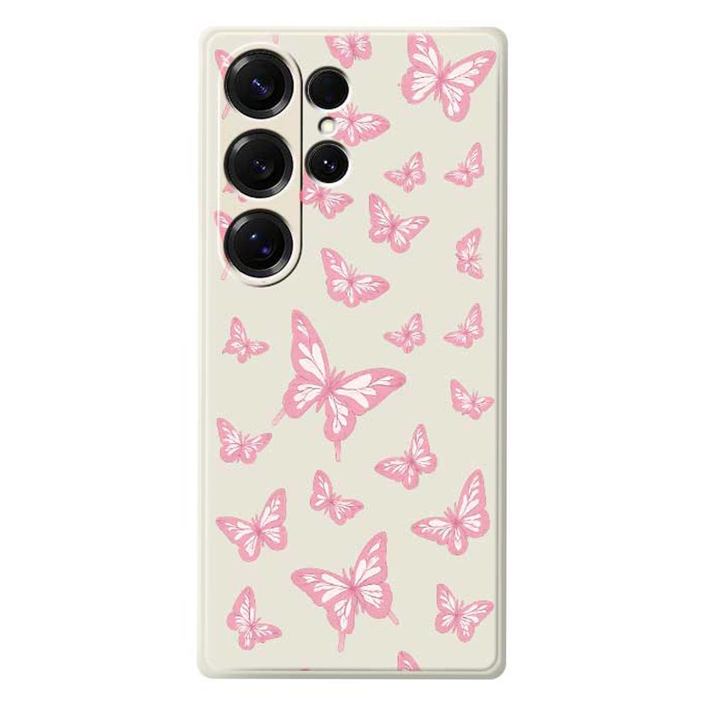 For Samsung Galaxy S25 Ultra Case Pink Butterflies Pattern Printing Straight Edge TPU Phone Back Cover