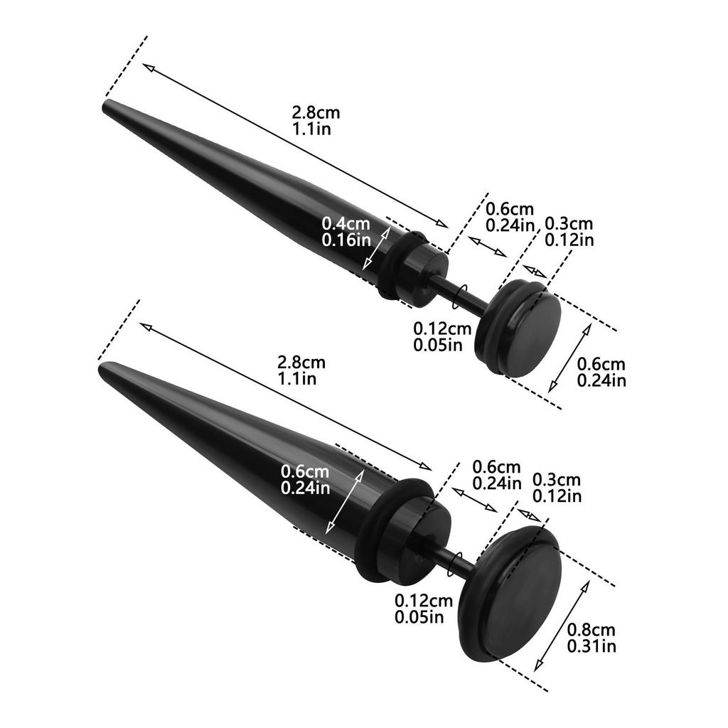 Stainless Steel Punk Cone Ear Studs and Expanders - Black Piercing Jewelry