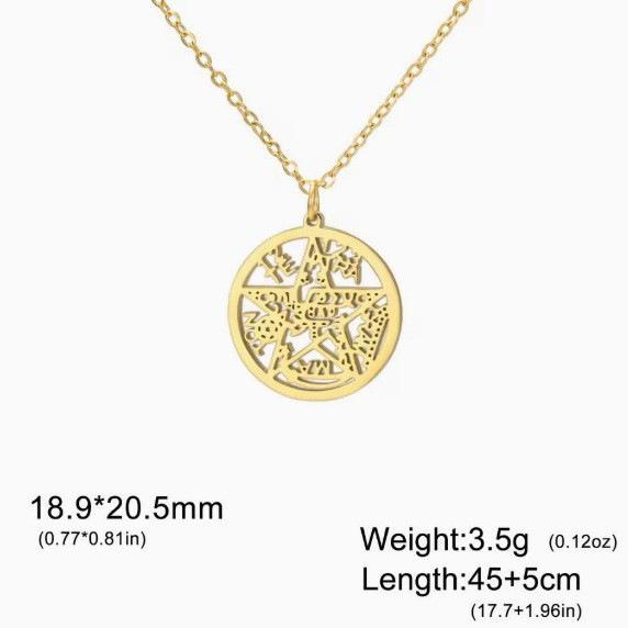 Collier pendentif double face en acier inoxydable Saint Benoît et Nœud de Sorcière