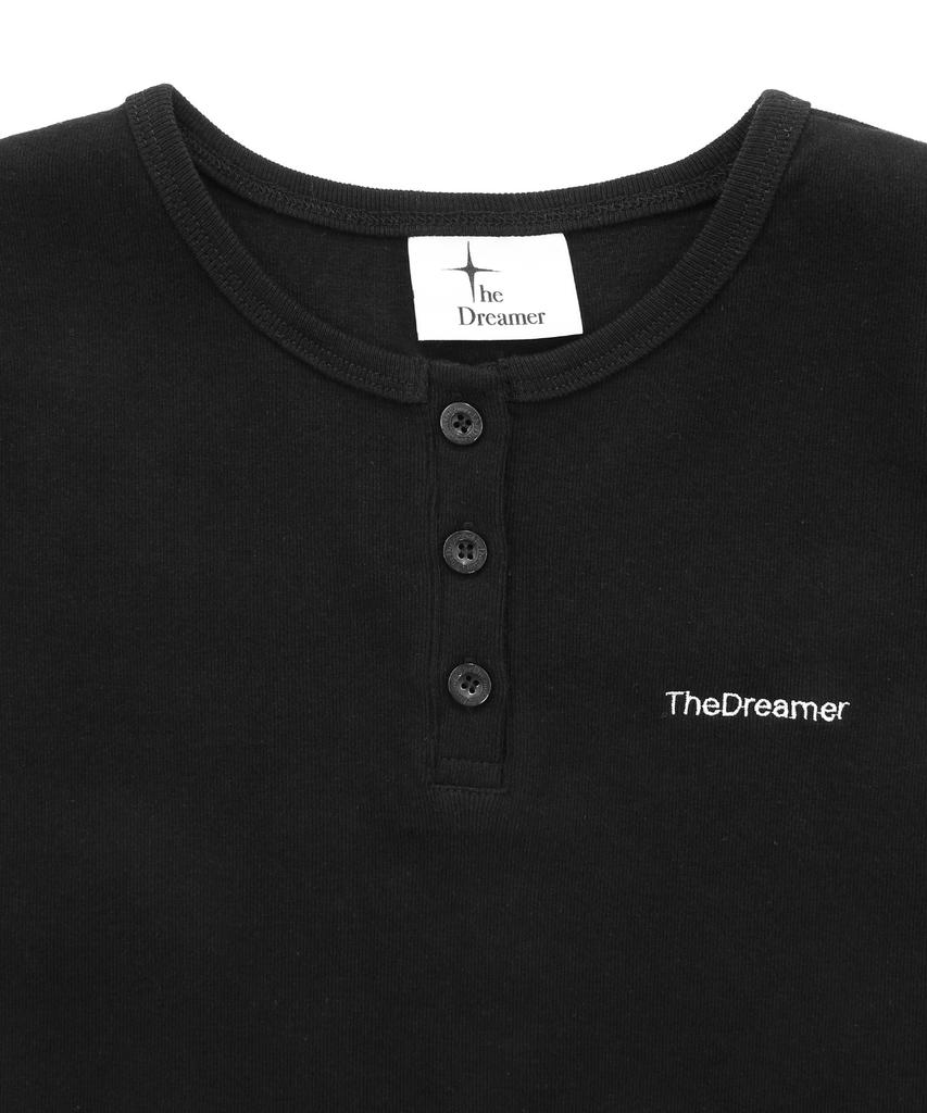 Deodeulimeo Healing Cotton Henley Neck Short Sleeve T-Shirt Black