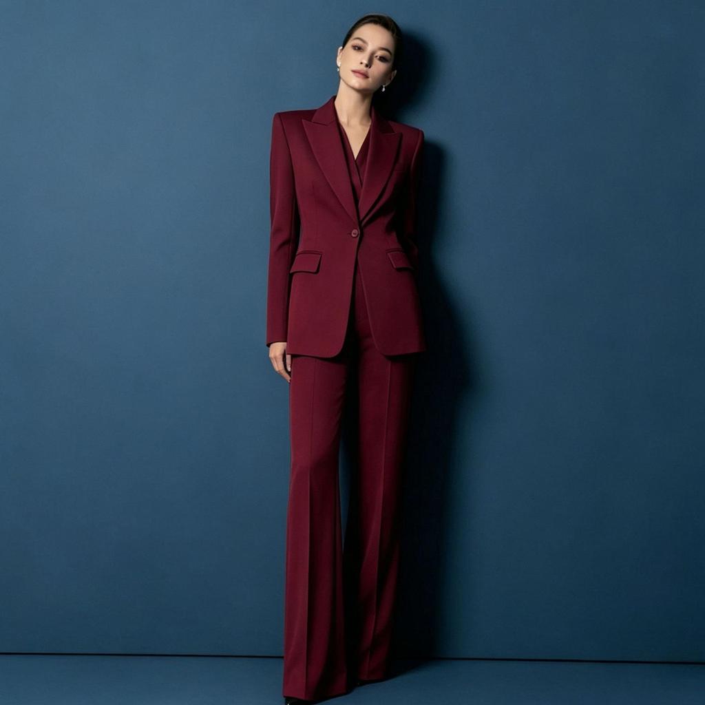 Damen-Blazer und Weitbeinige Hosen Anzug Set Schlanke Passform Ein-Knopf-Jacke mit Spitzem Revers Elegante Formelle Outfits für Büroparty