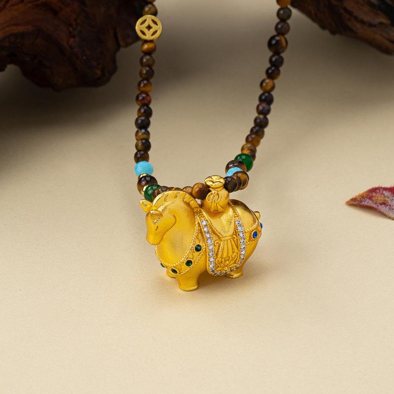 S911 enamel macaron DIY gold-plated rocking joy Trojan horse pendant necklace collarbone sweater necklace