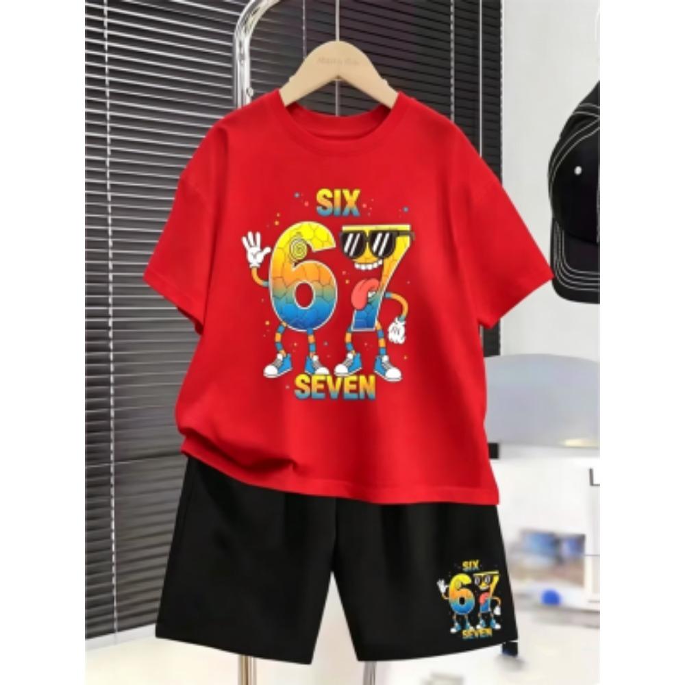 67 Number Funny Printed Men's T-shirt and Shorts 2 Piece Set Summer Home Outdoor Casual Outfit for Men's and Women's T-shirt Set