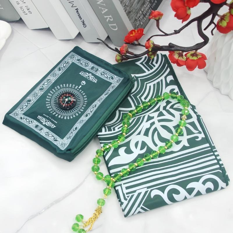 Islamic Prayer Mat Portable Travel Foldable Prayer Rug With Beads for Muslim Office Business Trip Worship