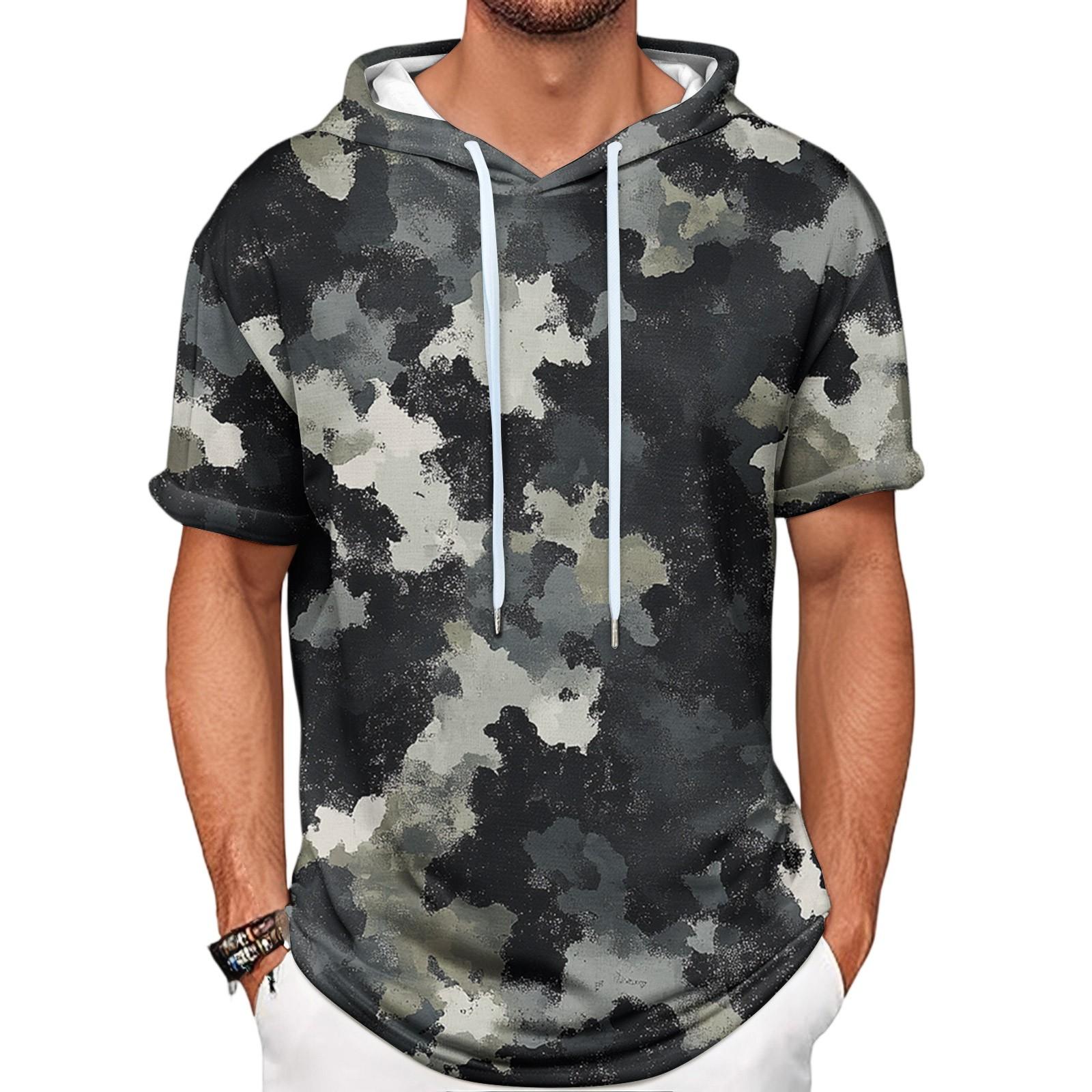 

Gradient Print Men s Shirt Hooded Short-sleeved Hooded Spring And Summer Casual Daily Wear L