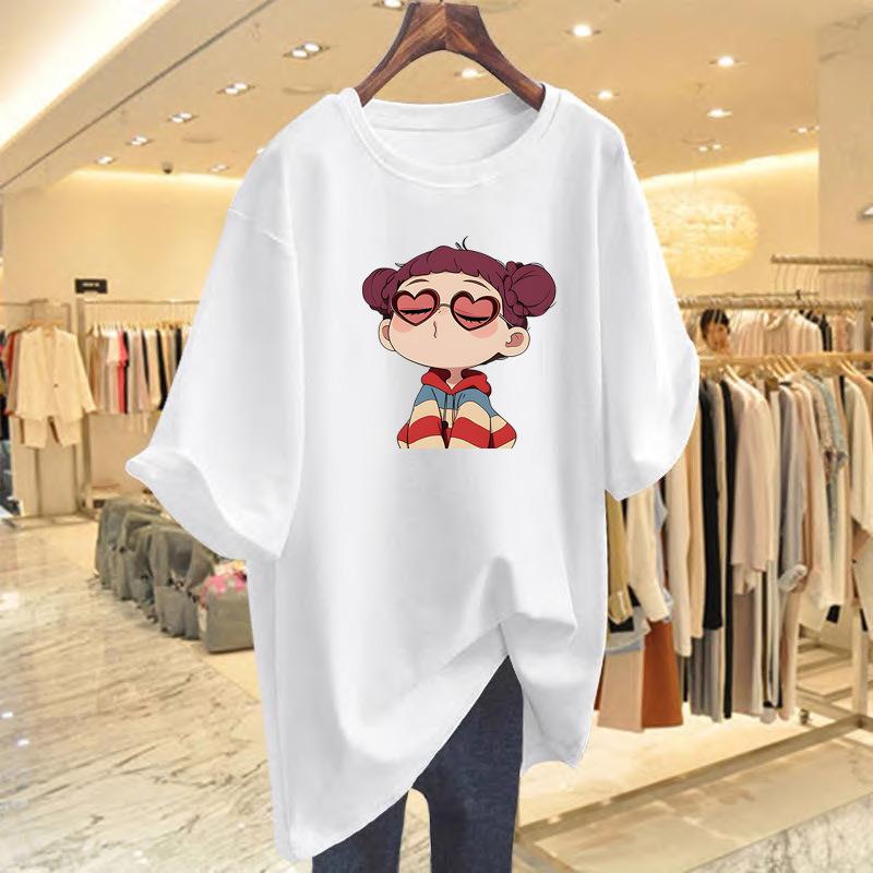 

Pure cotton cartoon printed short-sleeved T-shirt women s new lazy style street thin niche loose fashion clothes S
