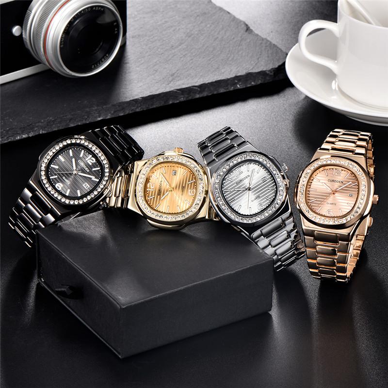 Men Original CURDDEN 1520 Brand Watches Fashion Alloy Band Diamond Golden Date Business Quartz Watch Montres De Marque De Luxe