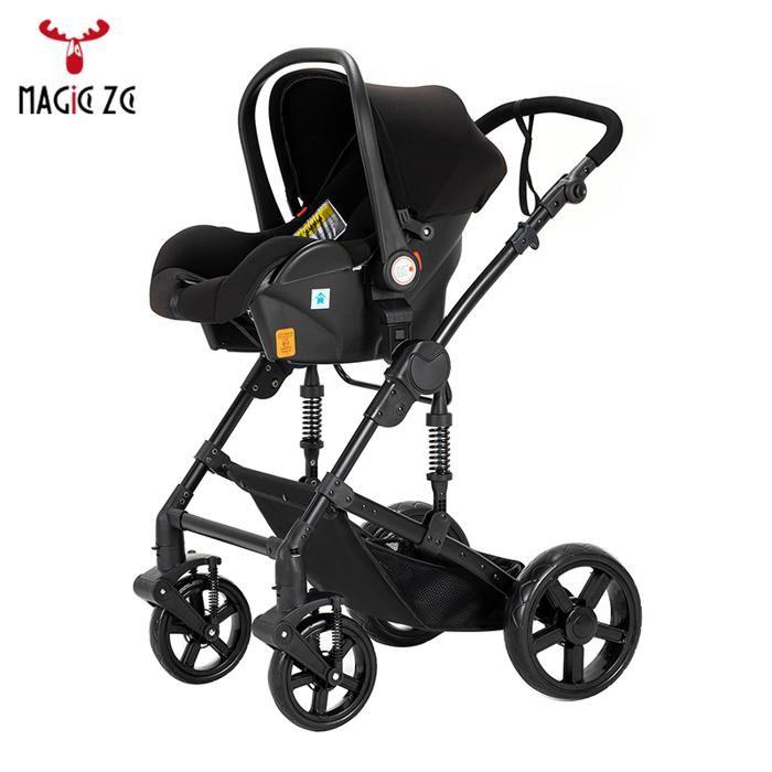 Passeggino Magic ZC Passeggino 3 in 1 Passeggino Passeggino trio 3 in 1 Seduta reversibile Con braccioli 0-3 anni Max 15 kg Borsa a mano Nero