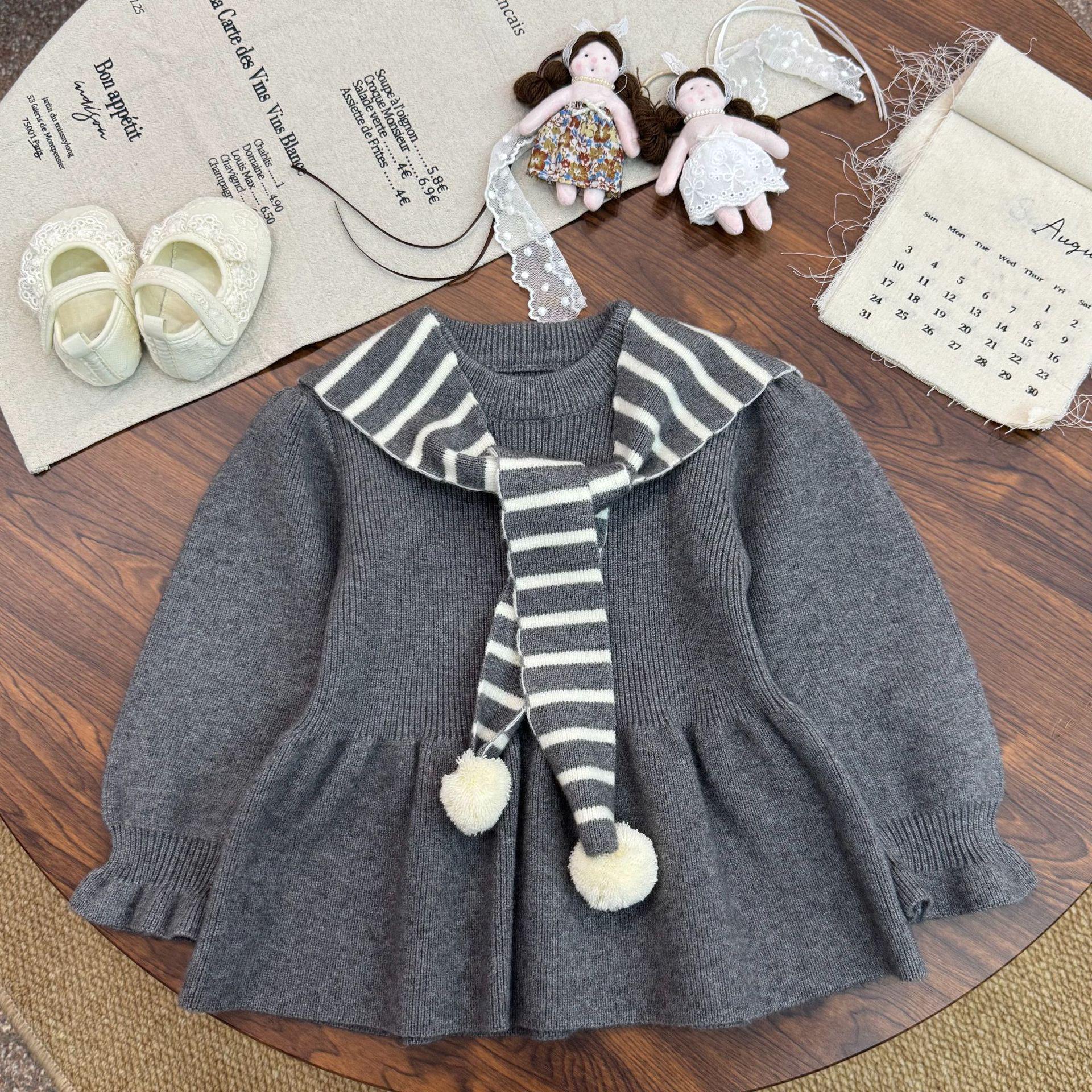 Осень и Зима Корейский Стиль Девочки Полосатая Шаль Пуловер с Рюшами по Подолу 120 cm