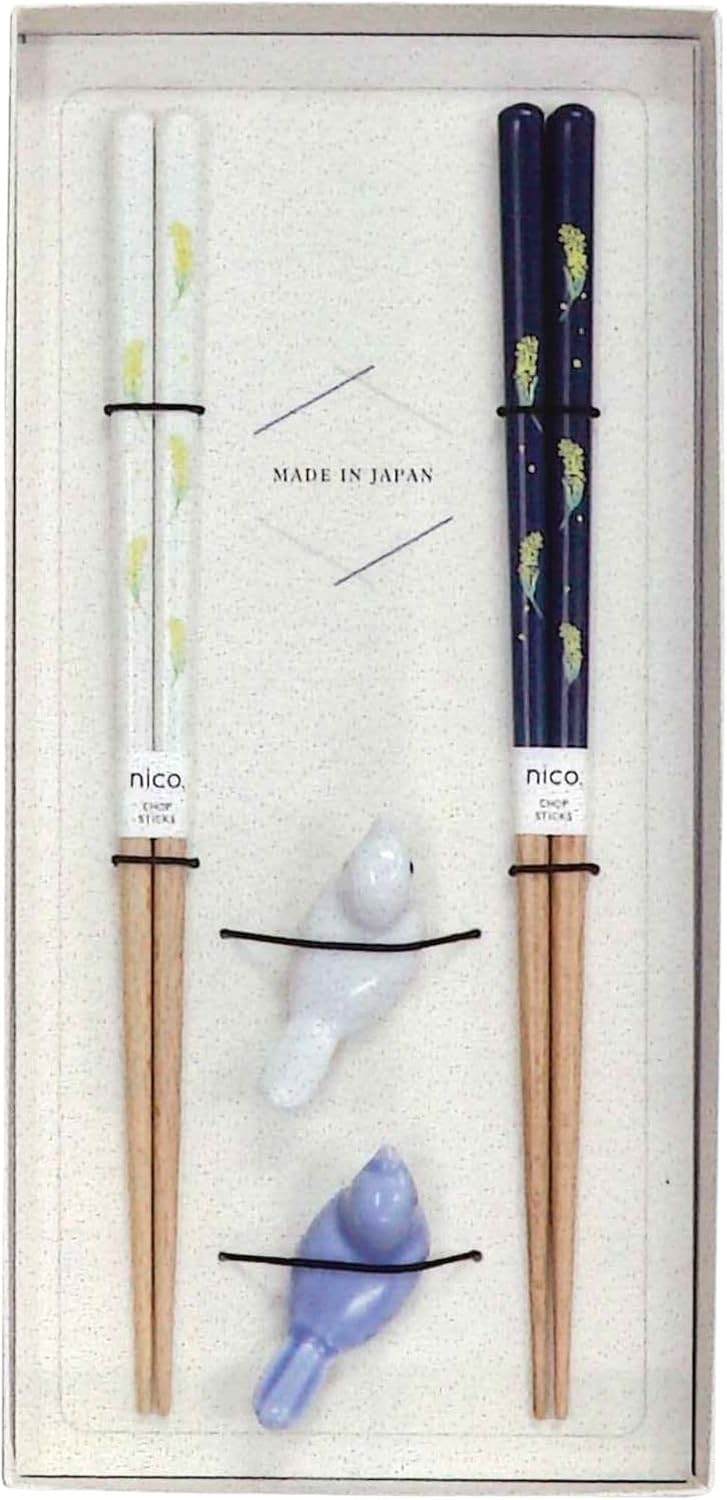 

Tanaka Fleur Mimosa Chopsticks and Chopstick Rest Dishwasher Hasami Bird Cute Pair Made in Natural Wood and and Stylish Cutlery Set for the Dining