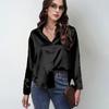 Women Shirt Lapel Long Sleeve Smooth Satin Shirt Tops Solid Color Loose Fit Casual Shirt Office Lady Shirt Daily Wear