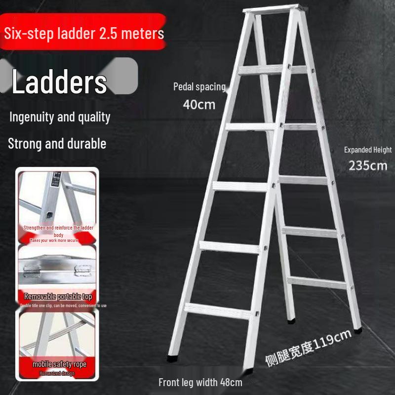 Non-Slip Herringbone Engineering Ladder, Reinforced Iron Square Tube with Galvanized Pipe, Thickened for Household Use