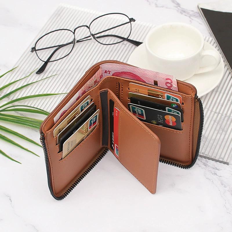 Mens Wallet Leather Business Money Clip Card Holder Zipper Purse Luxury Wallets for Men RFID Protection Purses Carteira Masculina