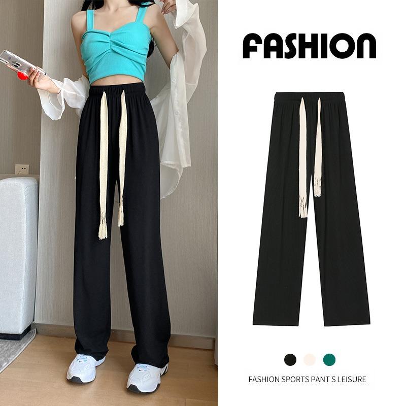 Ice silk sports wide-leg pants women's high waist drape spring and autumn new summer loose straight casual pants