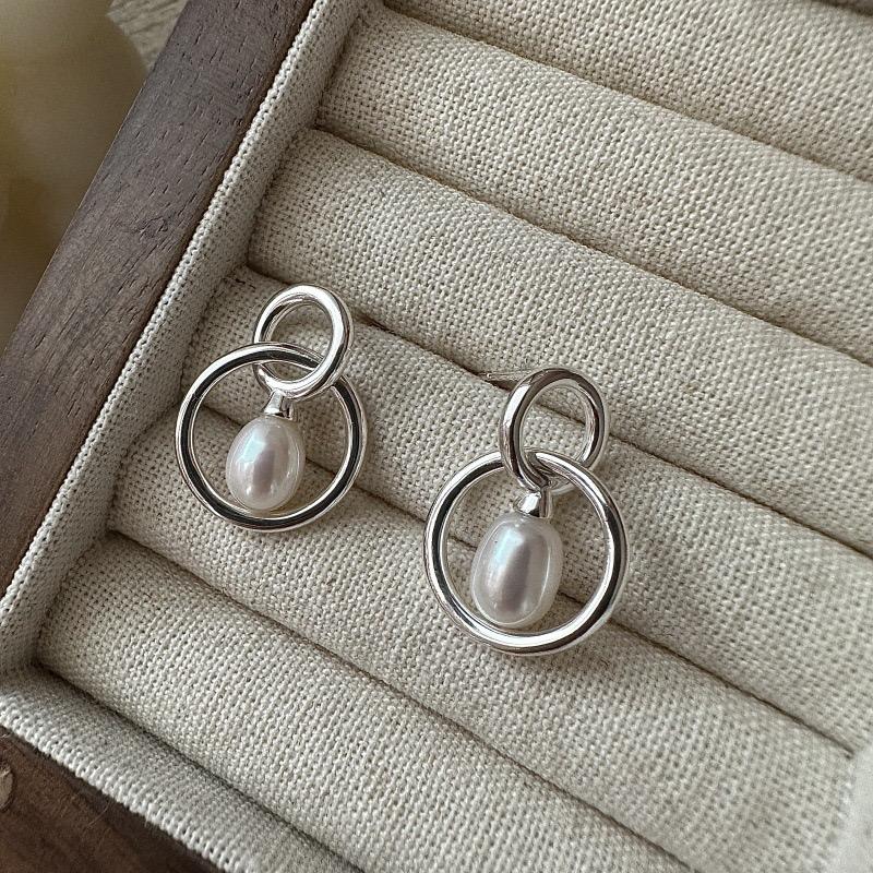 925 Sterling Silver Vintage Earrings For Women Trendy Circle Pearl Tassel Earring Jewelry Prevent Allergy Party Accessories