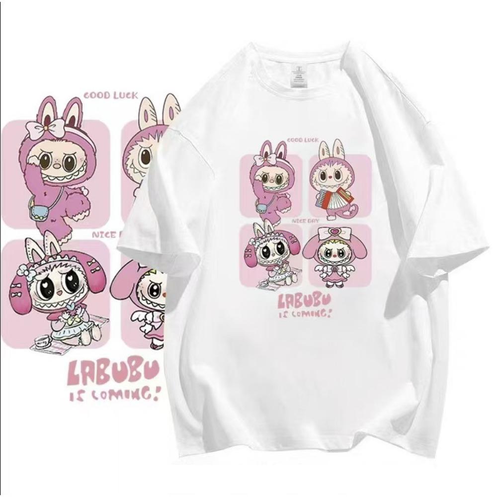 

Футболка с коротким рукавом Labubu, подходит для повседневной носки. дизайн в корейском стиле. Мультяшные узоры и свободный стиль 5XL