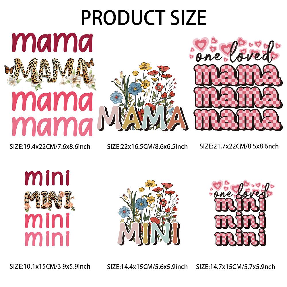 PET Heat Transfer Film Logo Stickers Set for DIY T-Shirt Bags Hats Jackets Word 150~220x101~220mm 6pcs/set