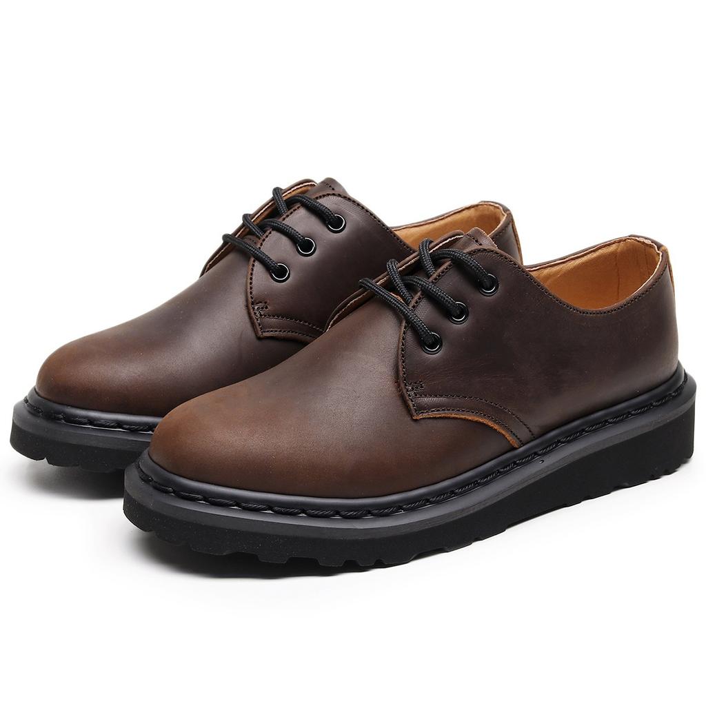 First Layer Low-top Martin Shoes Women's Leather Crazy Horse Brown Short Boots Round Head Men's and Women's Casual Tooling Small Leather Shoes