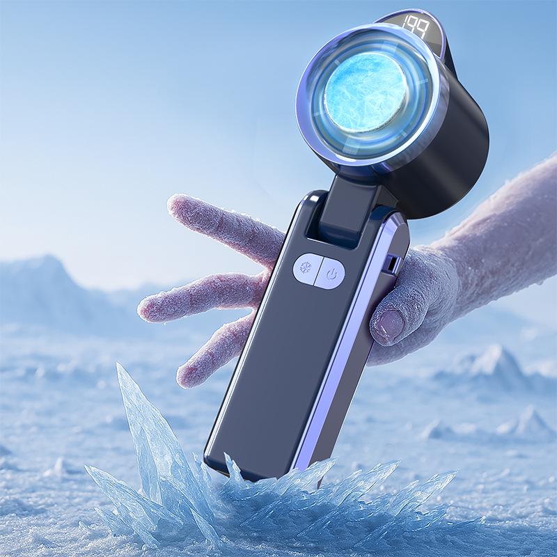 Foldable Portable Neck Hanging Fan with Digital Display and High-Speed Cooling Ice Pack