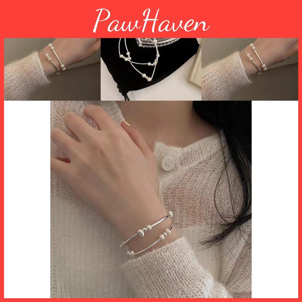 Double Luxurious Layer Pearl Necklace Bracelet For Women With Design Geometric