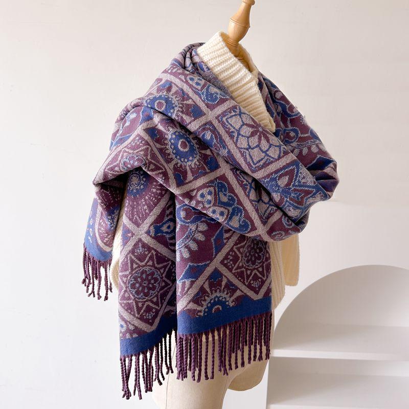 Women's Ethnic Bohemian Shawl: High-End, Thickened, Warm Jacquard Snood Scarf for Autumn and Winter